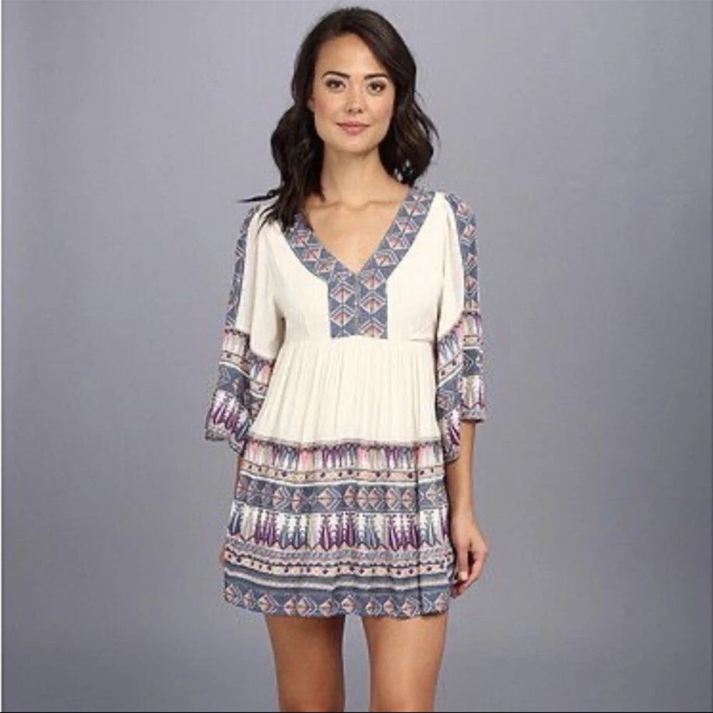 Free People Terra Nova Boho Oversized Mini Dress Aztec‎ Pattern Size Small